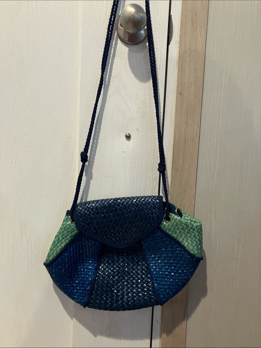 Vintage Carole m.studio Woven Crossbody Bag in Teal and Mint